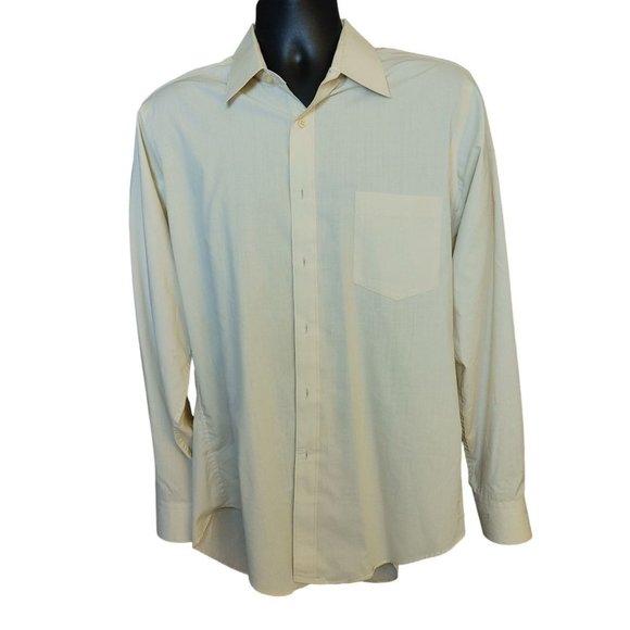 EGON VON FURSTENBERG Mens 16.5 34/35 Cream Button Up Dress Shirt with Pocket - Picture 1 of 3